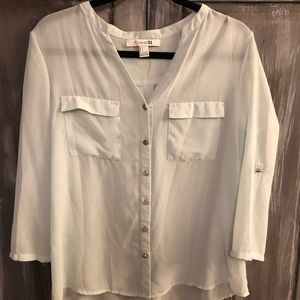 Lightly sheer teal button down blouse